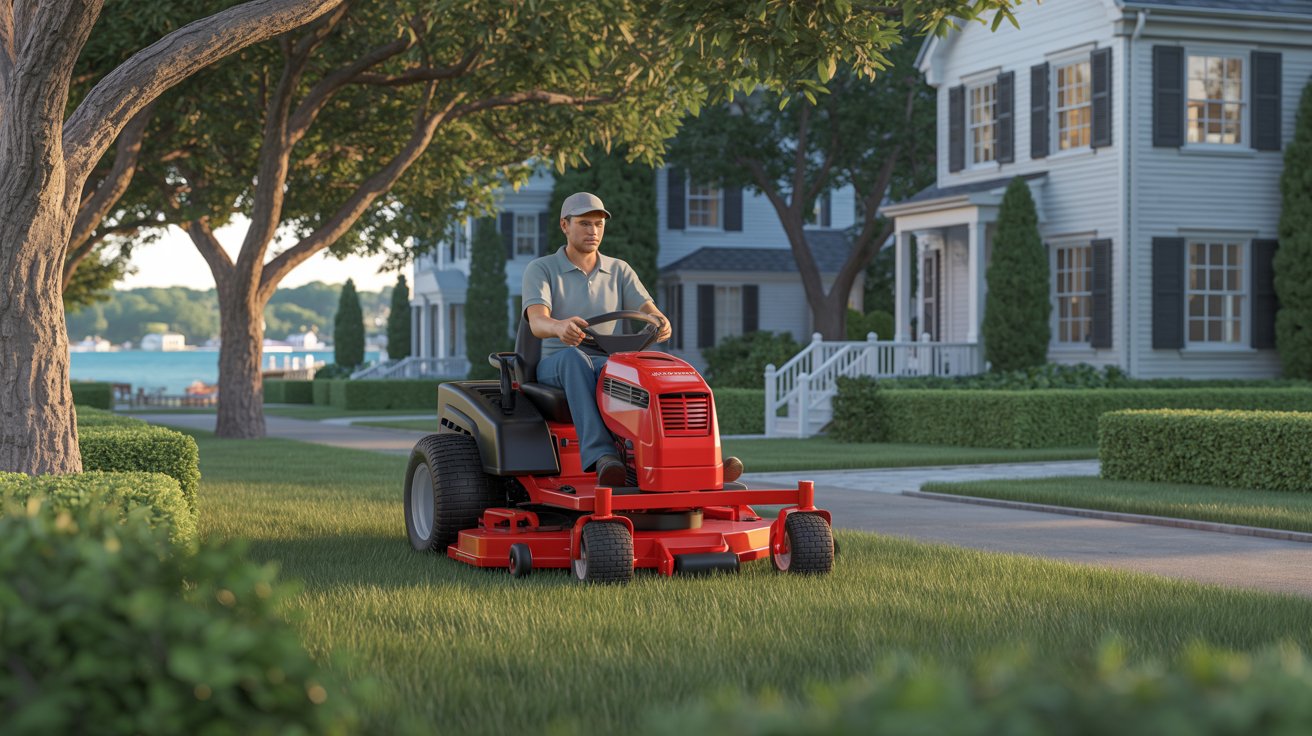 Man Lawn Mowing In Milford CT